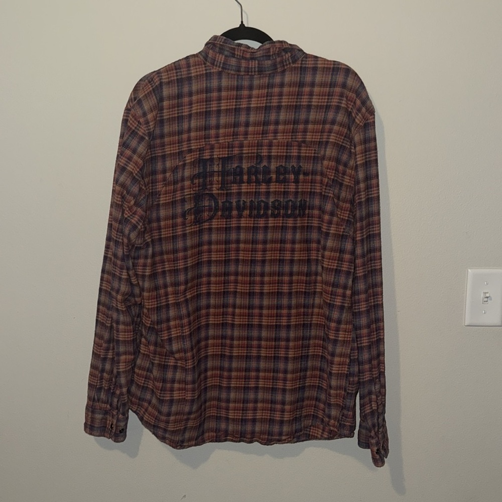 Harley Davidson Plaid Snap Button 100% Cotton Womens 2XL EUC Flannel Logo Biker - Picture 9 of 12